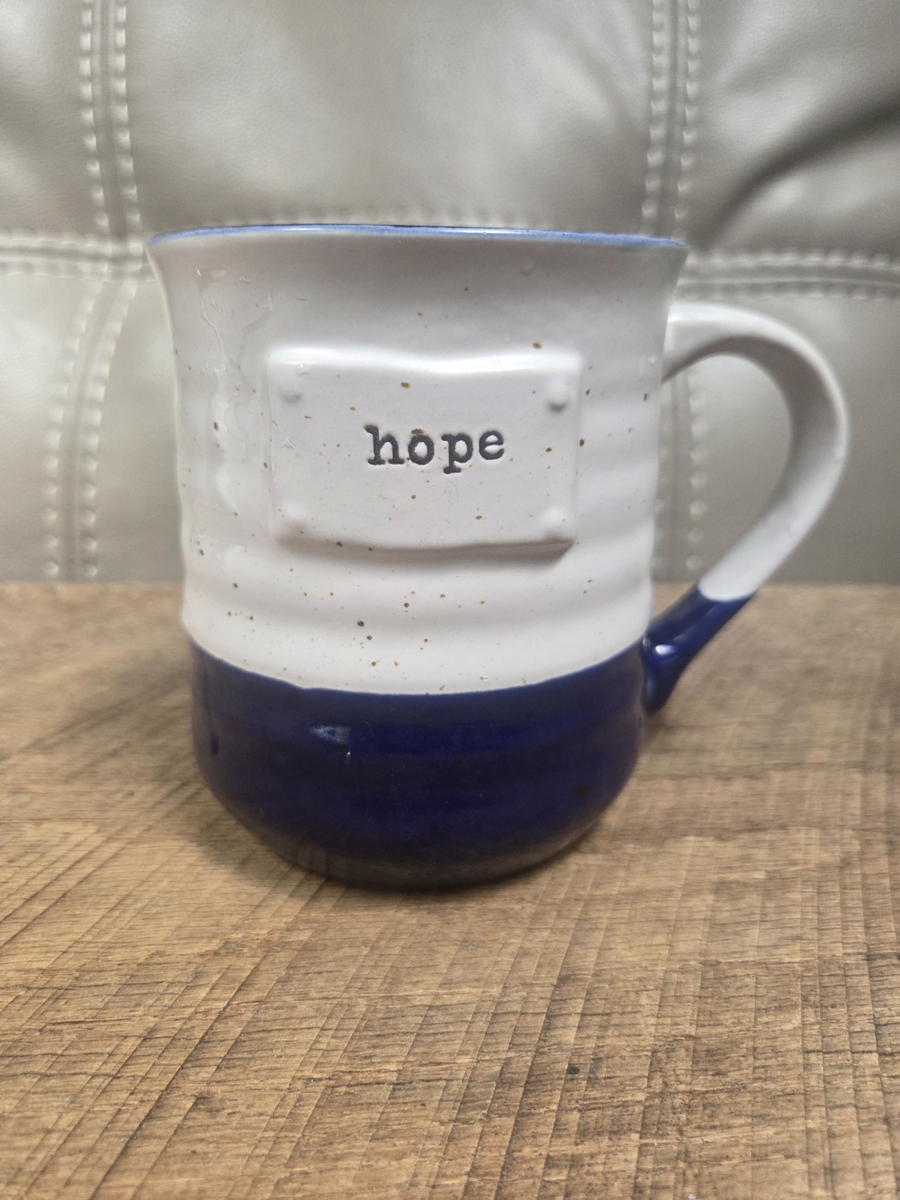 NWOT Ceramic Speckled "Hope" Mug Blue Two-Tone Coffee Cup Large B1K